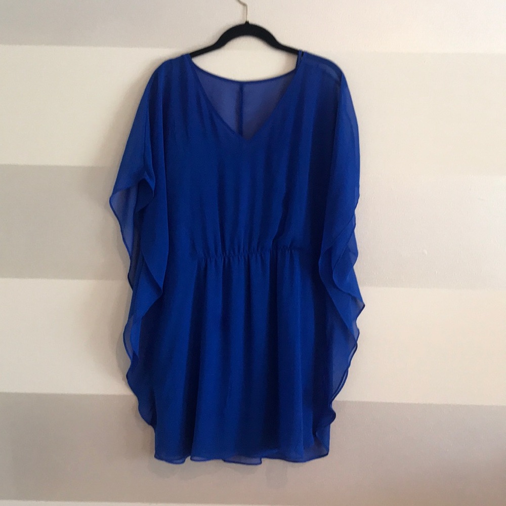 Express Royal Blue Sheer Tunic Mini Dress